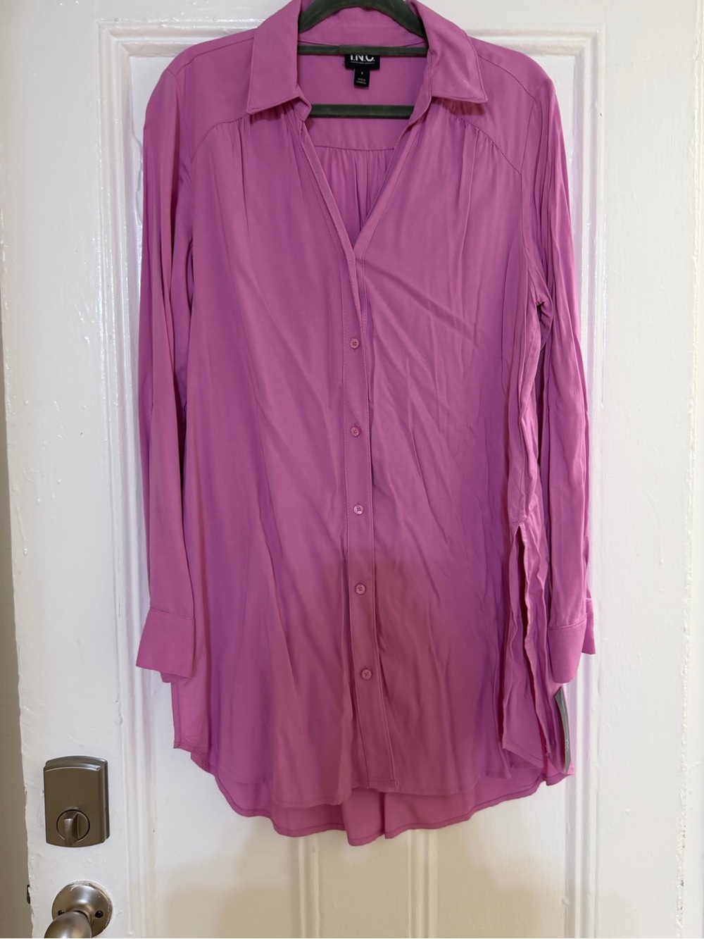 INC Women's Long Sleeve Button-Down Shirt - Pink